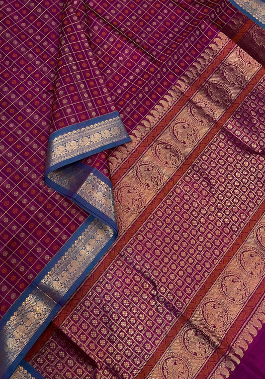 Kanchi Silk Cotton Sarees | pink X blue Aayiram butta kattam