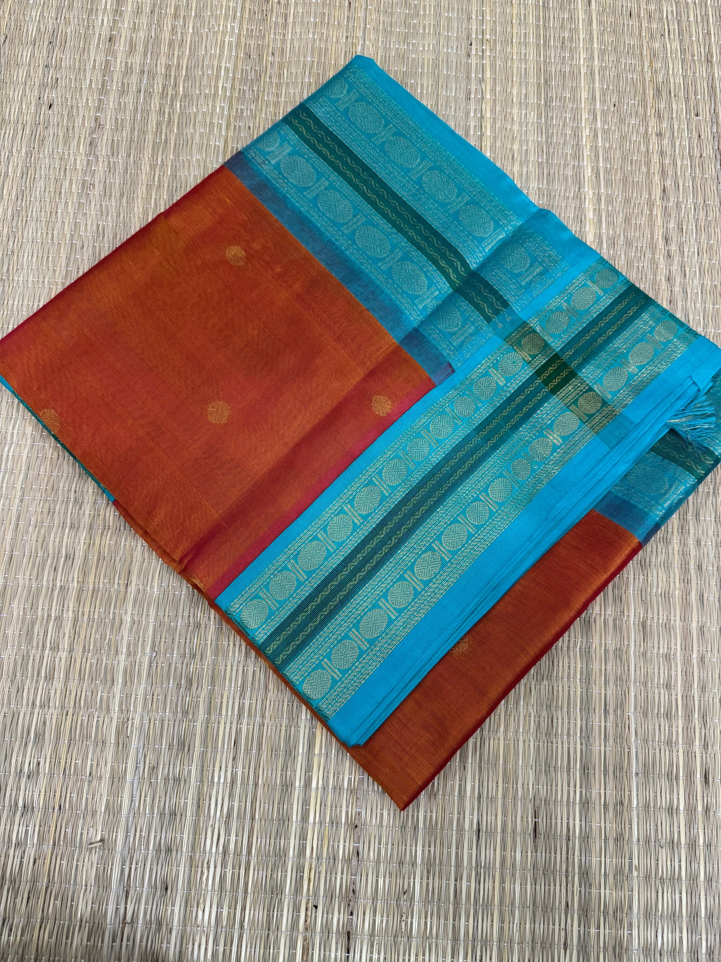 Cotton Silk Sarees |Orange X sky blue