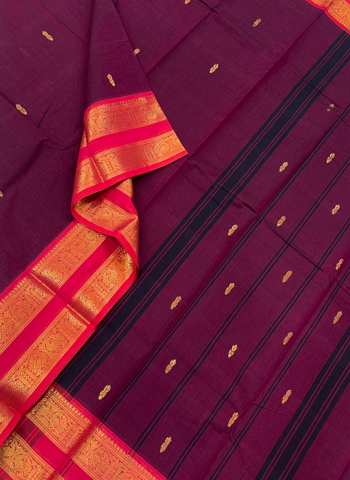 Kanchi cotton|  green x marron | rettaipet zari border