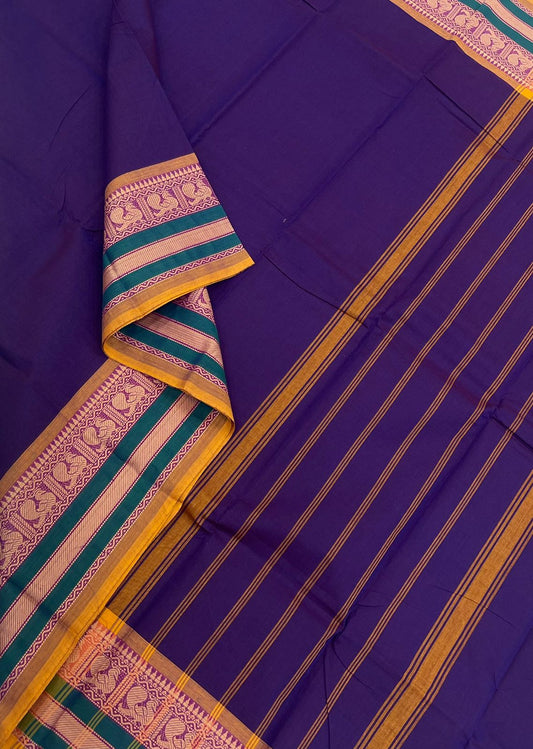 Kanchi cotton| violet x manjal |mayil thread border