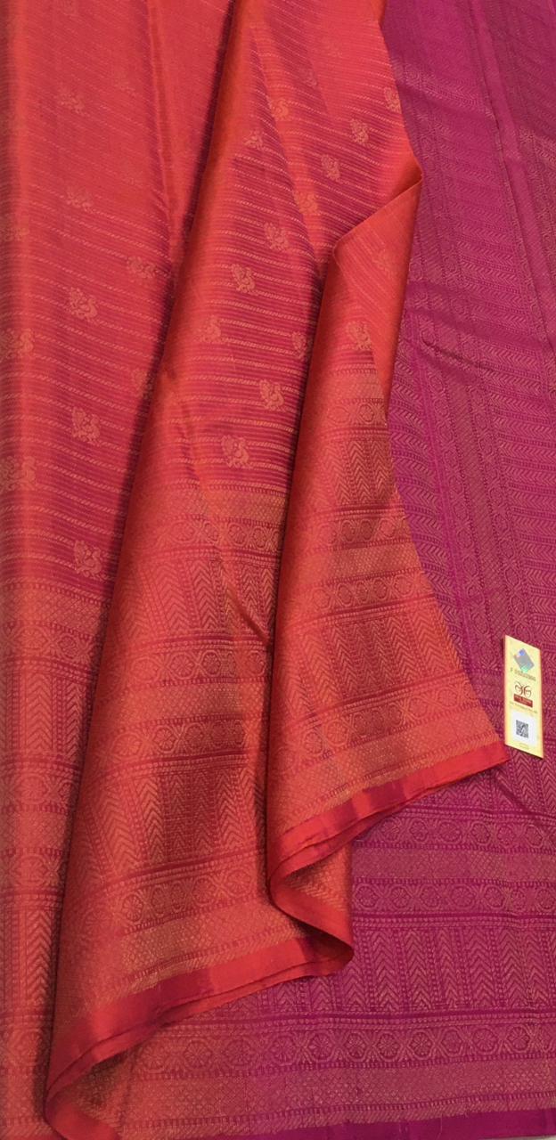 Soft Silk |Mayil x jacquard border | Twotone orangish pink