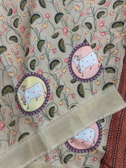 Pichwai | PrintedSilk | Beige