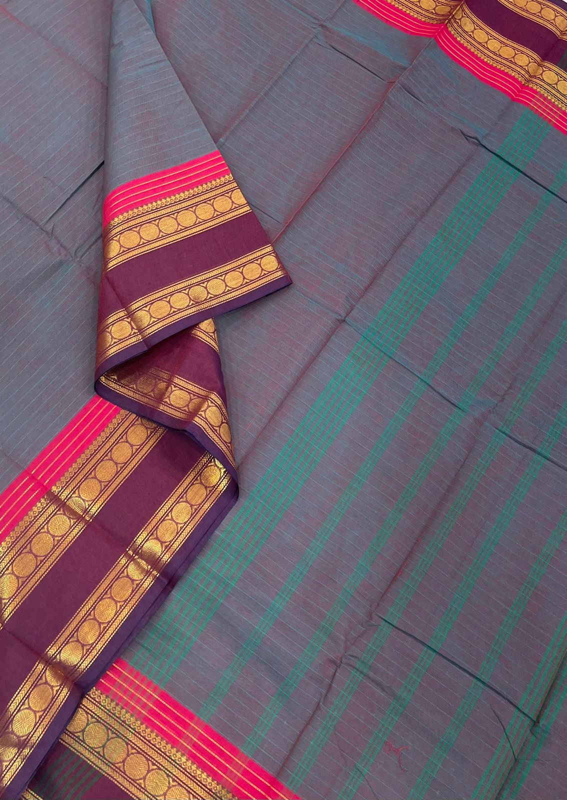 Kanchi cotton |Two tone  X violet X zari