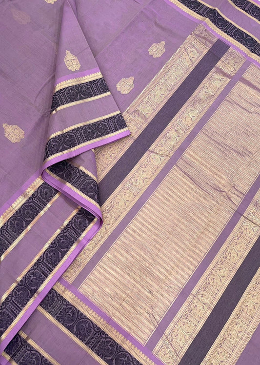 Pure Handloom Kanchi rich Cotton Saree | chariot zari x Rettaipet |Lavendar