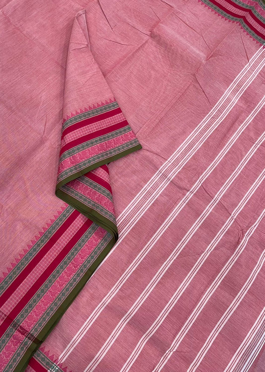 Kanchi cotton| pastel pink | thread border