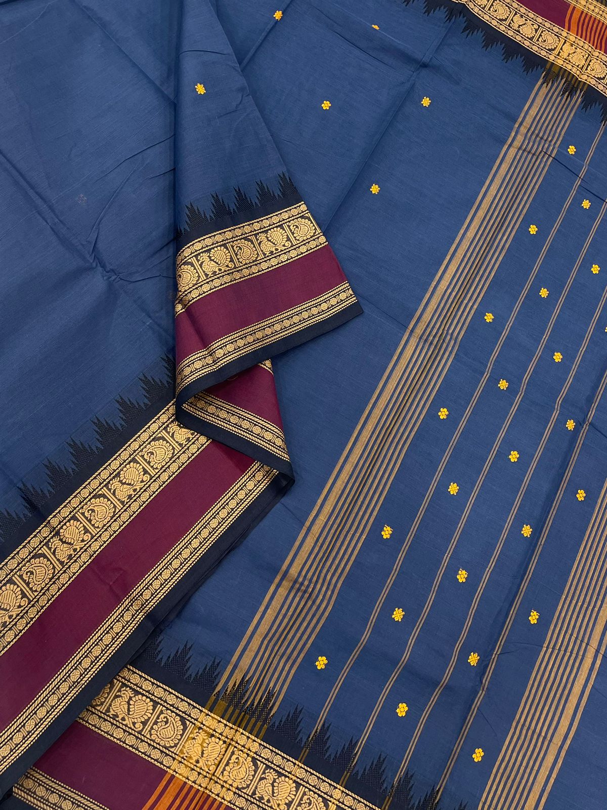 Chettinad cotton saree | blue X THALAMPOO x mayil