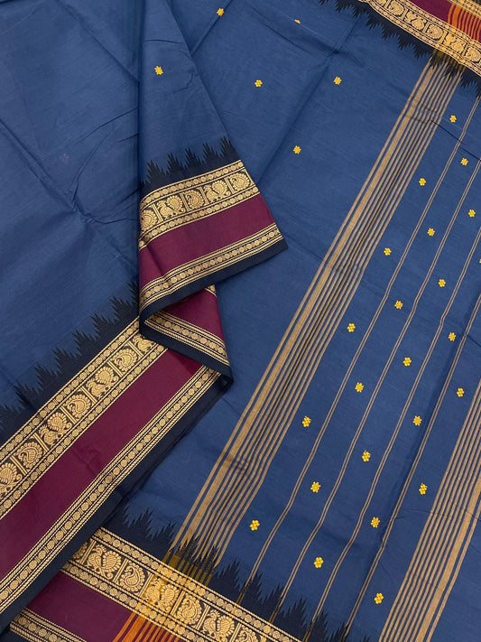 Chettinad cotton saree | blue X THALAMPOO x mayil