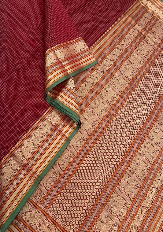 Pure Handloom Kanchi rich Cotton Saree | kattam X threads | aaraku X green threads