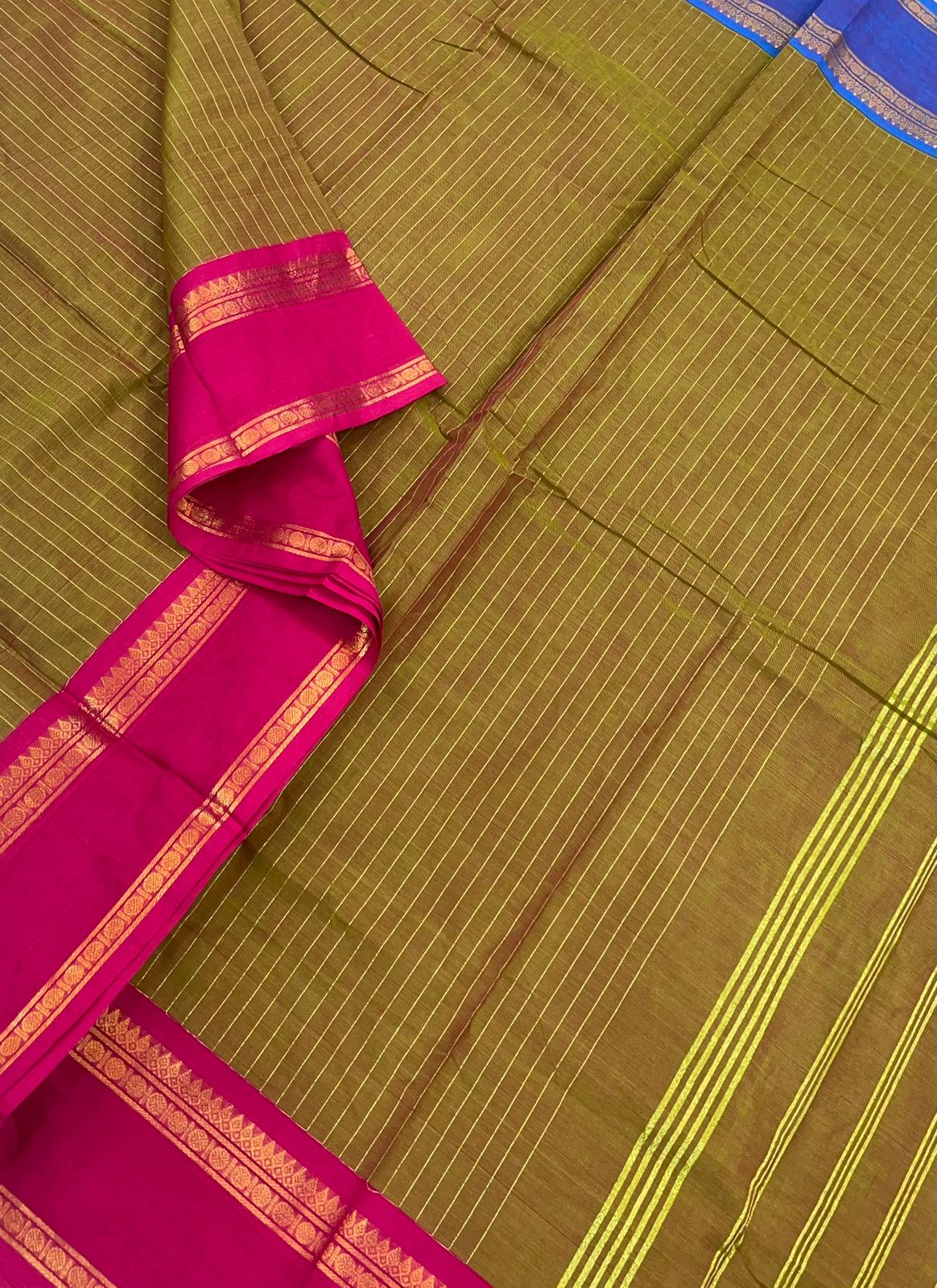 Kanchi soft cotton | Oosi vanam X zari border | TwoTone green x Ganga jamuna | NKV55