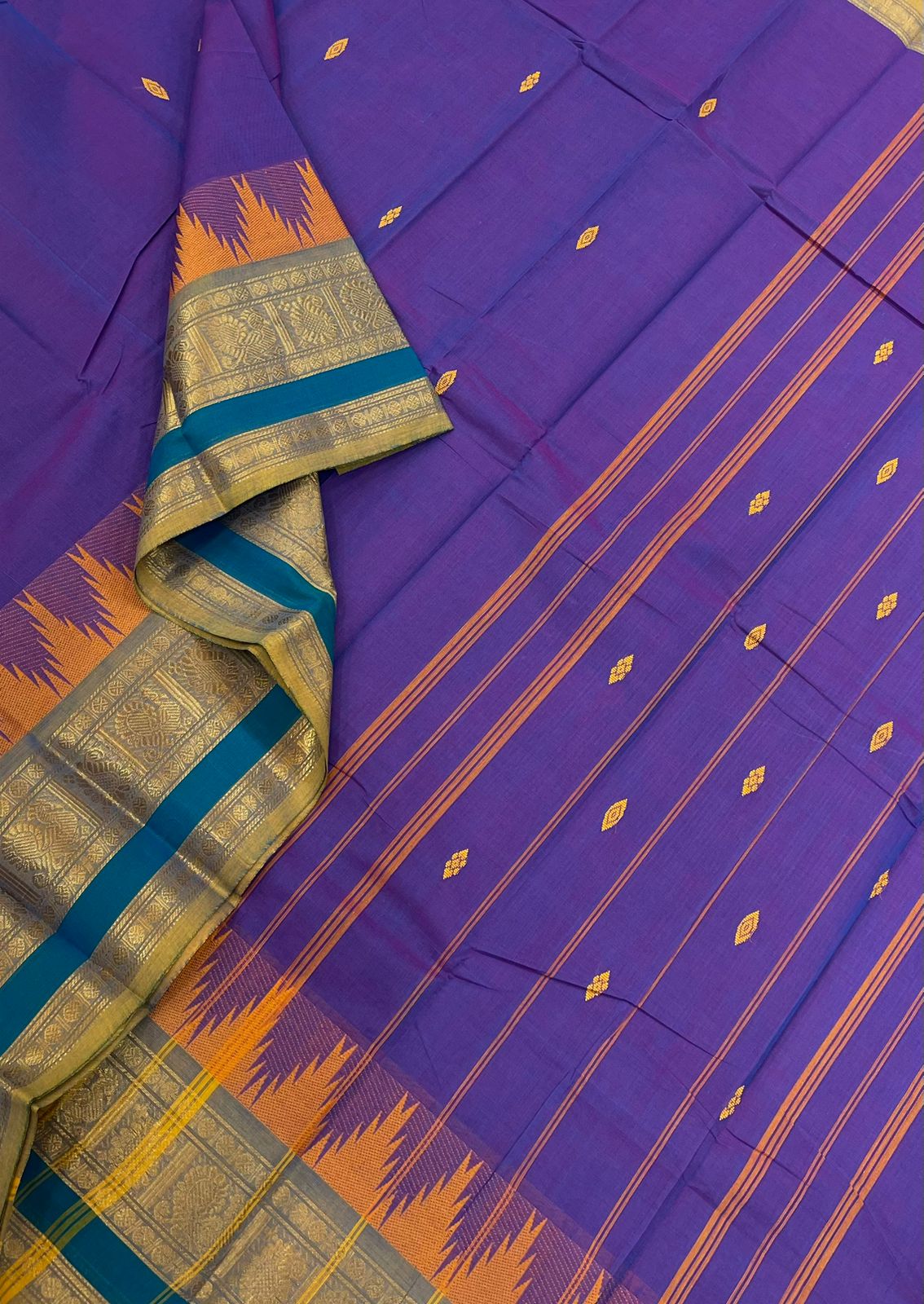 Kanchi cotton| Violet | temple border x mayil zari border