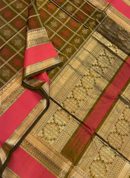 Kanchi Silk Cotton Sarees | 1000 butta Kolam| Mehendhi X pink