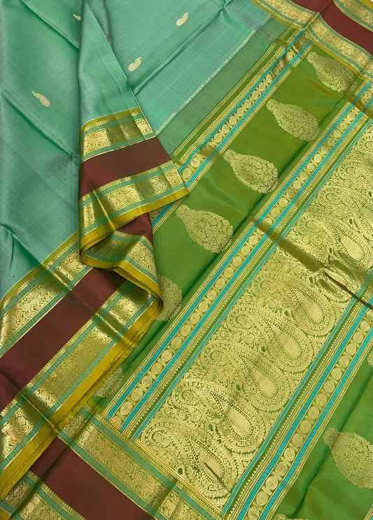 Pure Kanjivarams | Greenish Teal X thogai mayil | Handwoven luxury x 4 ply