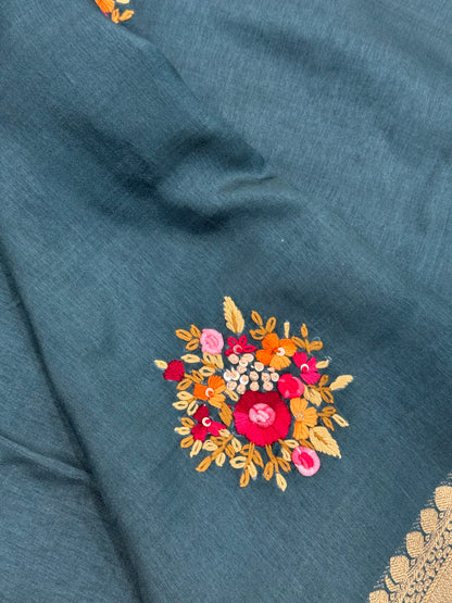 Premium Handloom Soft Chanderi silk cotton  | Floral Embroidered French knot