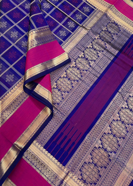 Kanchi Silk Cotton Sarees |1000 butta x kolam | Electric Violet x pink