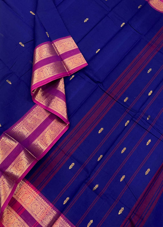 Kanchi cotton| blue x pink | rettaipet zari border