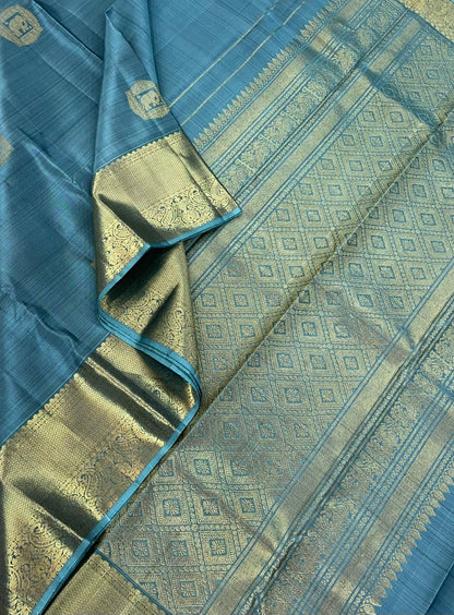 Pure Kanjivarams | zari border x elephant motif | English blue