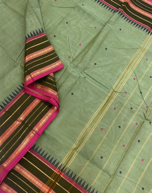 Kanchi soft cotton |pastel Green X pink | Zari