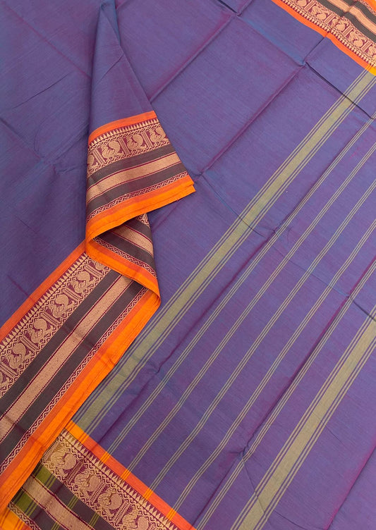 Kanchi cotton| violet x orange |mayil thread border