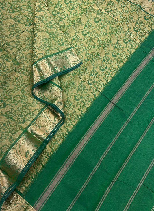 Kanchi soft cotton |vanasigaram | Zari X threads green