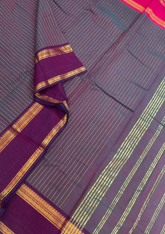 Kanchi soft cotton | Oosi vanam X zari border | TwoTone Violet x Ganga jamuna | NKV55