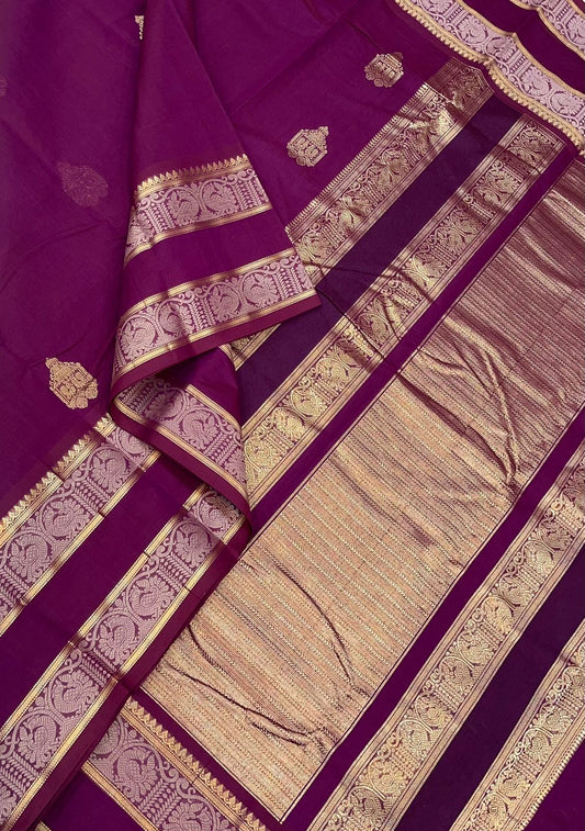 Handloom Rich cotton |  thaer butta X Zari | pinkish Violet