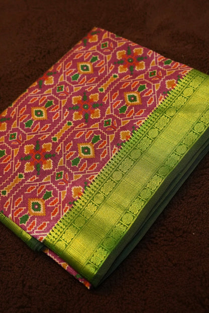 Patola | PrintedSilk | Pink X Green | Kanchipuram Border