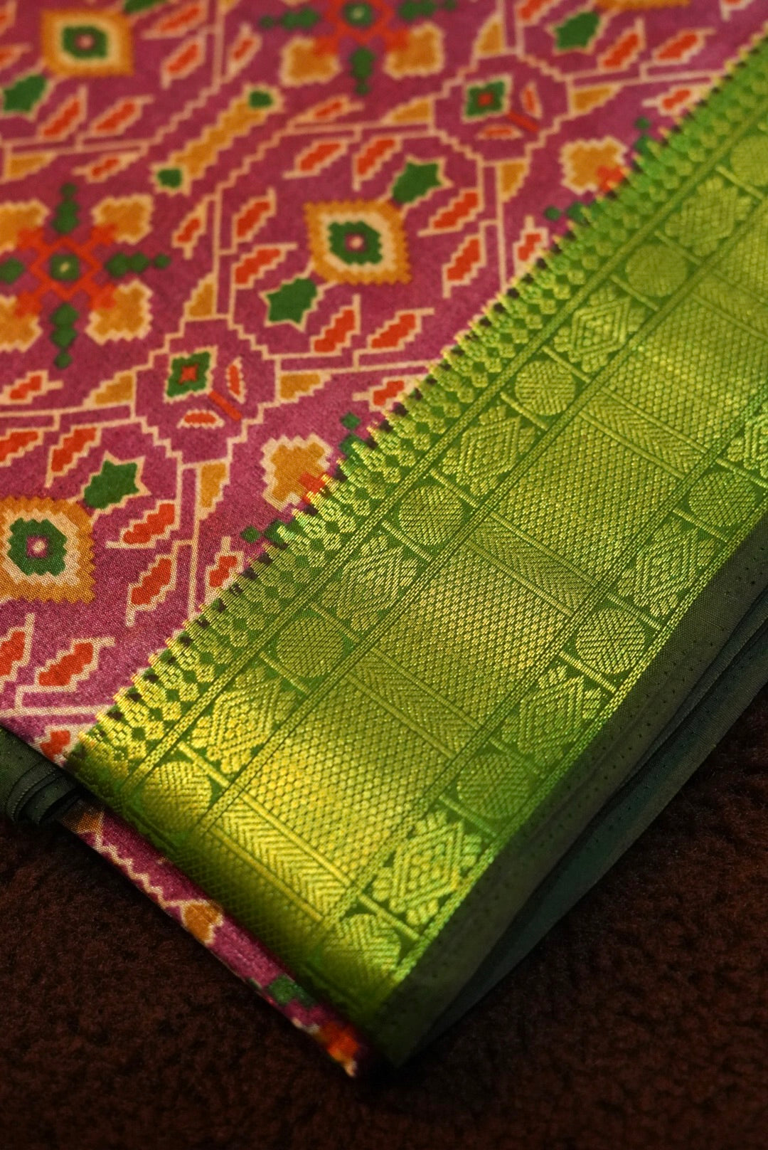 Patola | PrintedSilk | Pink X Green | Kanchipuram Border