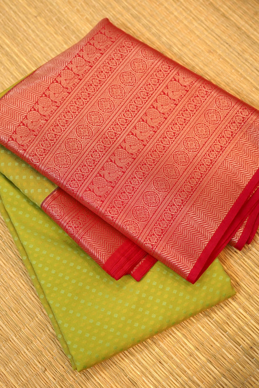 Vegan Silk Sarees Online | Parrot green X hot Pink