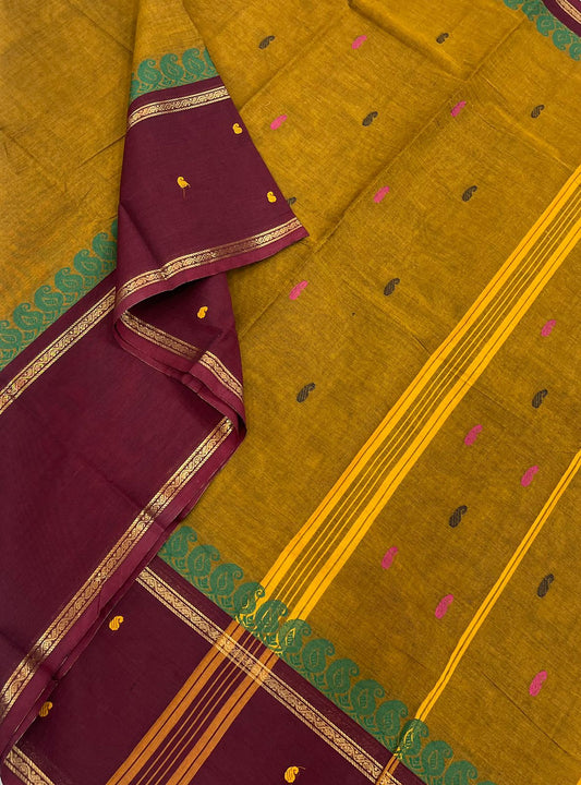 Kanchi soft cotton | mustard x marron | threads green