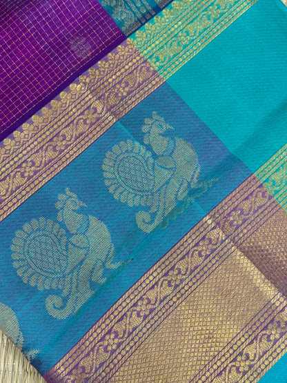 Silk Cotton Sarees  | muthukattam | violet X sky blue