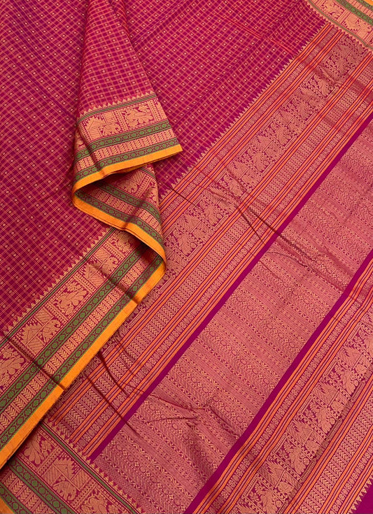 Pure Handloom Kanchi rich Cotton Saree | 1000 Lakshadeepam butta  X PinkManjal