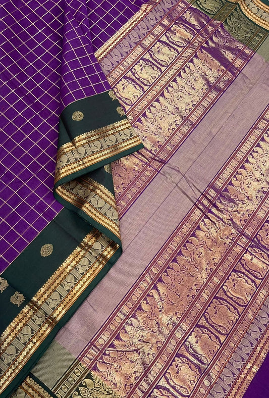 Handloom Rich cotton |  checks x zari | Mayil X chakram