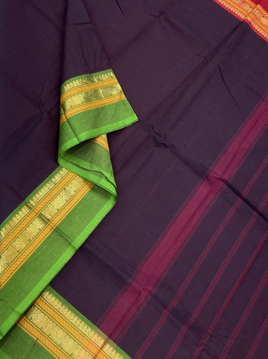 Kanchi soft cotton | mayil X small zari border |jamun x ganga jamuna |NKV055