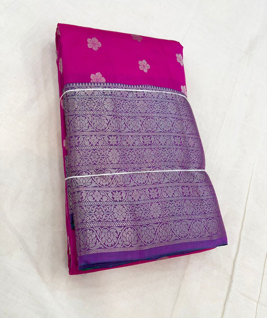 Pure Kanjivarams | Rani pink x green | tiny motif x zari border