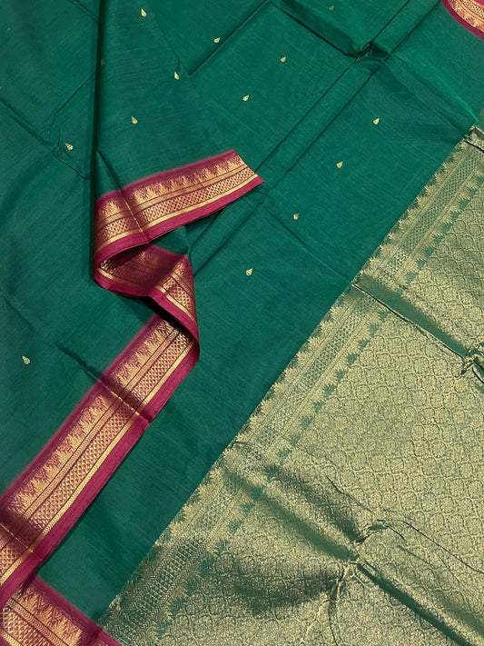 Kanchi soft cotton | green X red | small Zari border