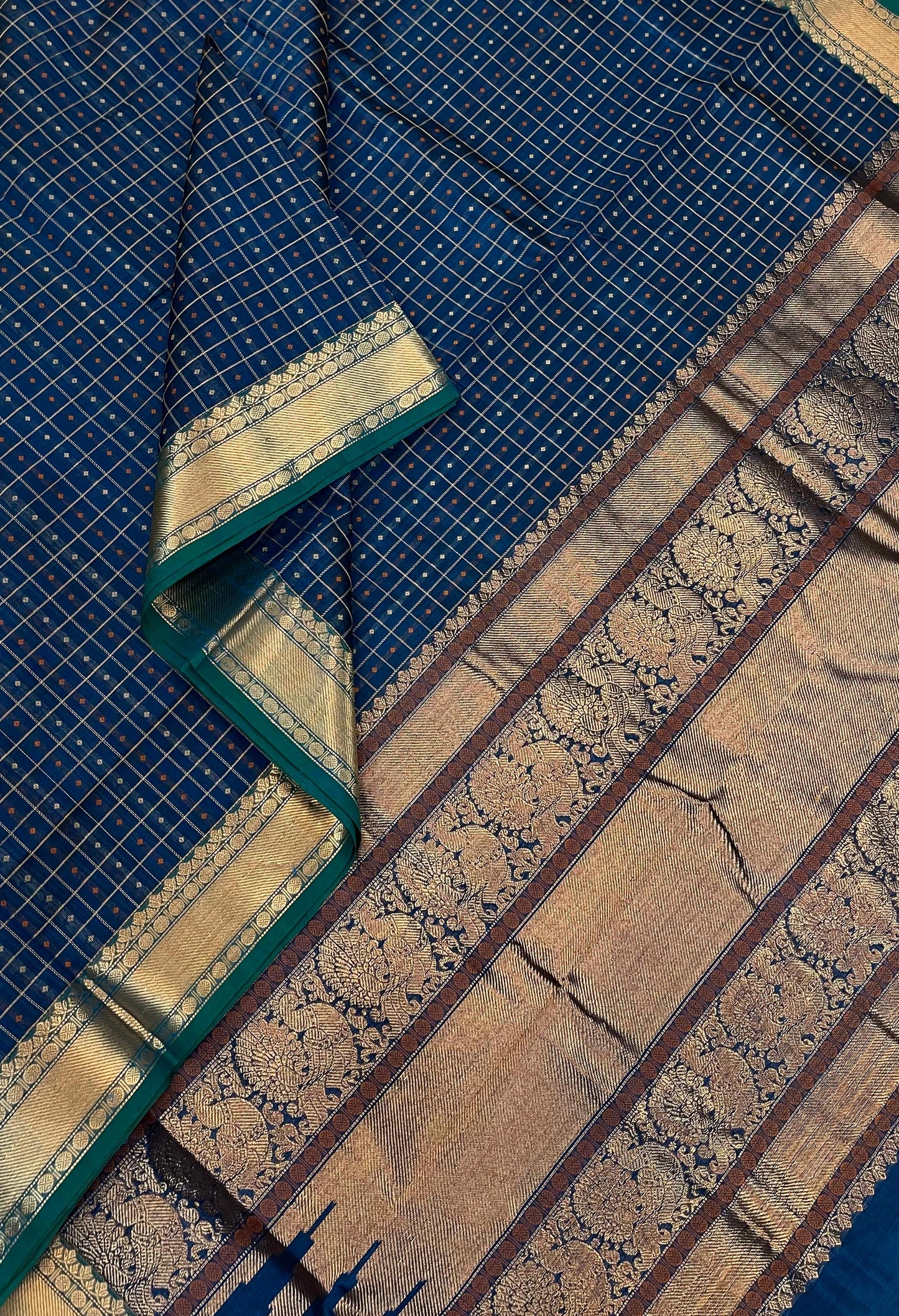 Kanchi Silk Cotton Sarees | 1000 butta X Malai thulli |  cyan blue x green