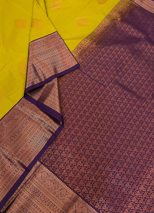 Vegan Silk Sarees Online | Mustard yellow X Violet