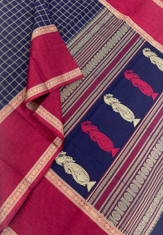 Heritage Handloom | kattam butta| blue x red