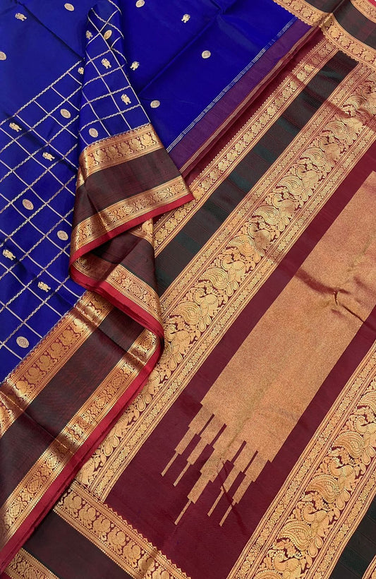 Pure Kanjivarams | Royal blue X red | Handwoven luxury | Master weave