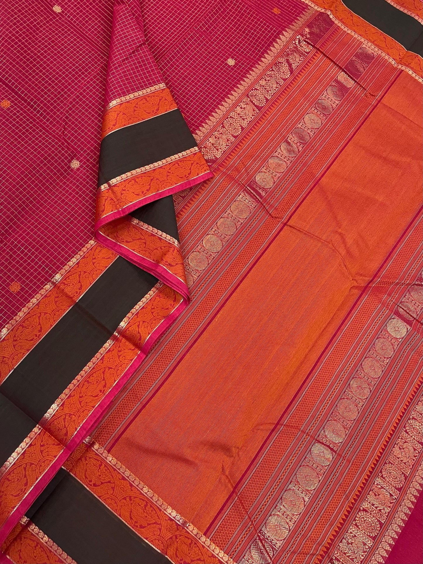 Handloom Rich cotton | Mutthukattam X Zari | Pink X Green