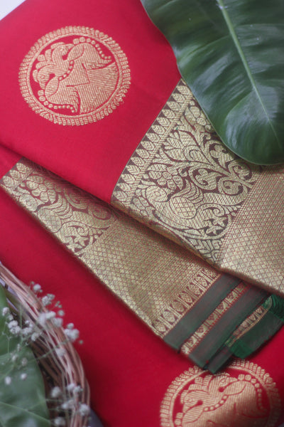 Green Korvai Kanjivaram Silk Handloom Saree With Floral Motifs – Cherrypick